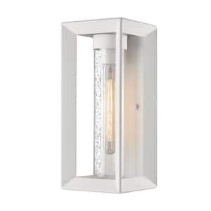 Smyth 14 in. Natural White and Seeded Glass Outdoor Hardwired Wall Sconce