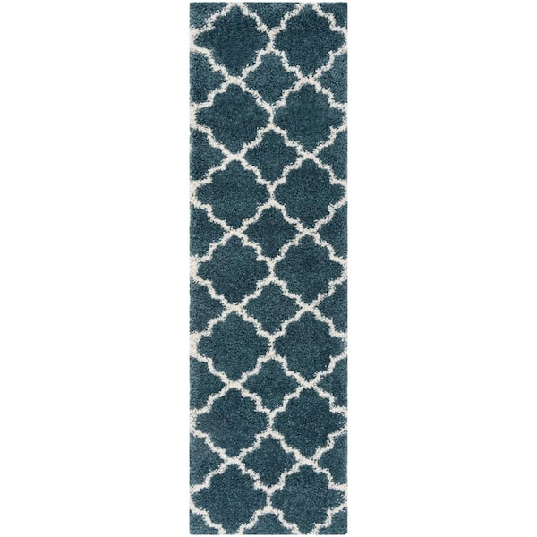 SAFAVIEH Hudson Shag Slate Blue/Ivory 2 ft. x 10 ft. Geometric Runner Rug