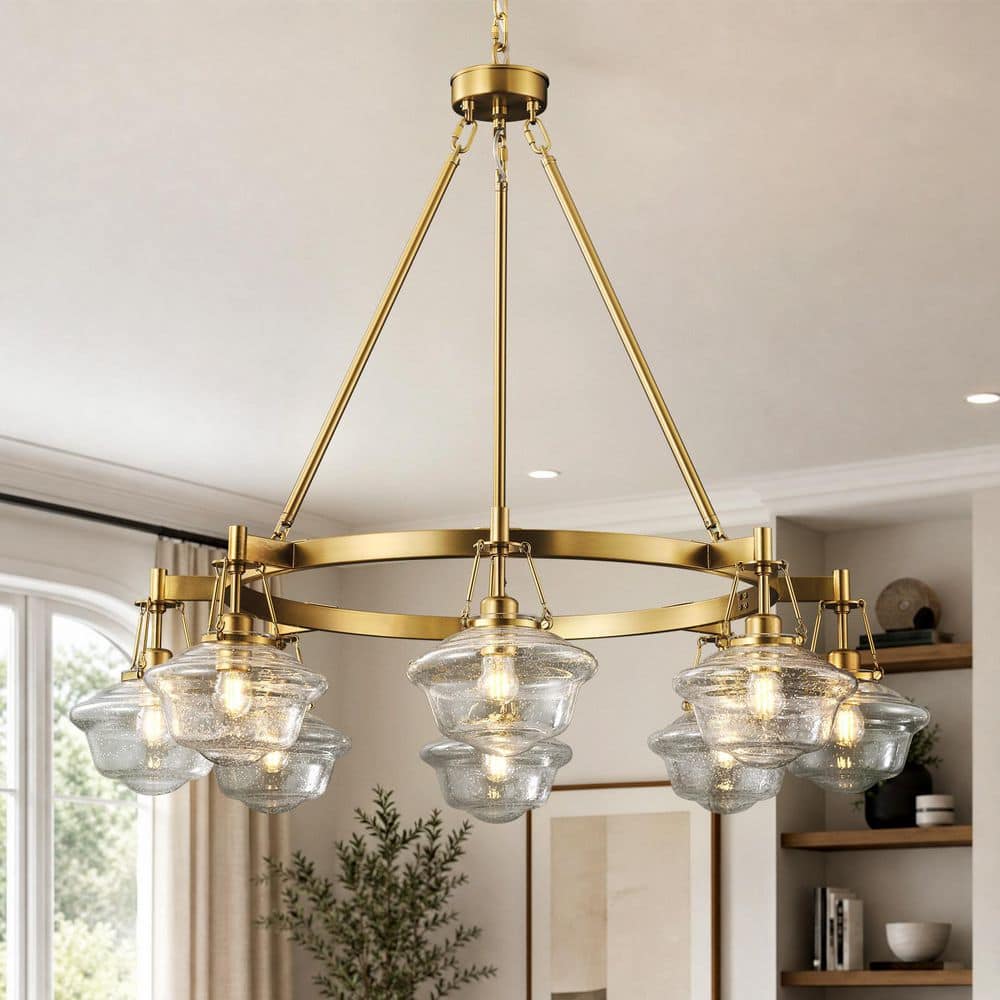 Modern Vintage 8-Light Gold Chandelier with Bubble Glass Shades for Living Room, Bedroom, Bulbs Included price history on PriceWatchPro