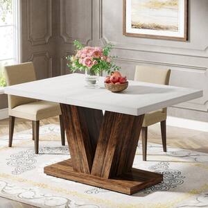 Farmhouse White & Oak Engineered Wood 47 in. Pedestal Dining Table Seats 4