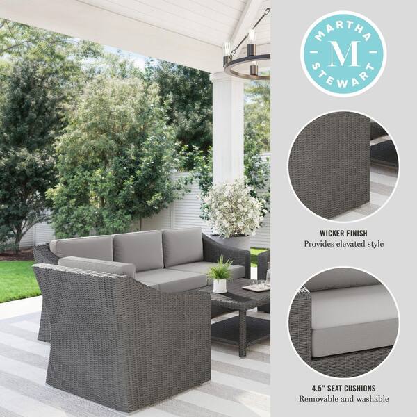 MARTHA STEWART Bedford Gray 4-Piece Rattan Wicker Patio