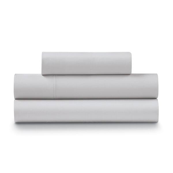 ELLA JAYNE 300 Thread Count 4-Piece Light Gray Cotton Percale Twin Sheet Set