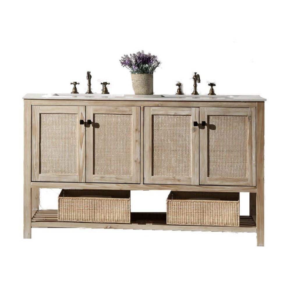 60 in.White Wash Vanity in White Marble Top With White Basin