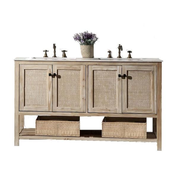 Unbranded 60 in.White Wash Vanity in White Marble Top With White Basin