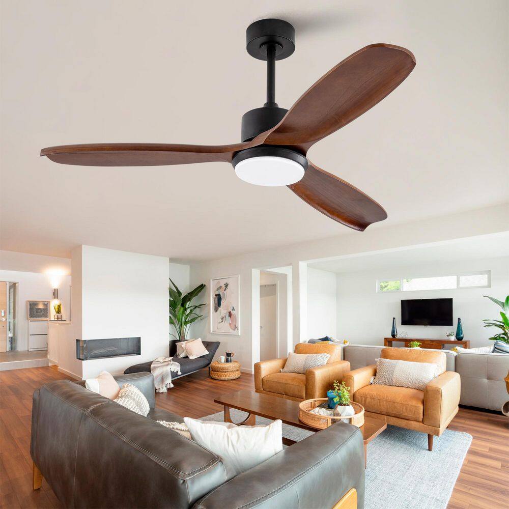 52 in. Black Ceiling Fans with Light and Remote Control, Outdoor 3 Blade Solid Wood Standard Ceiling Fan for Living Room price history on PriceWatchPro