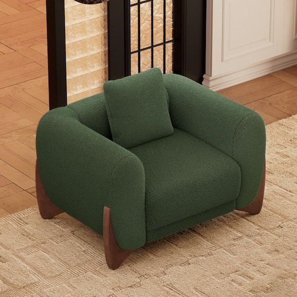 Contemporary Cloud Couch Green Sherpa Fabric Accent Arm Chair Upholstered Living Room Sofa Chairs with Pillow
