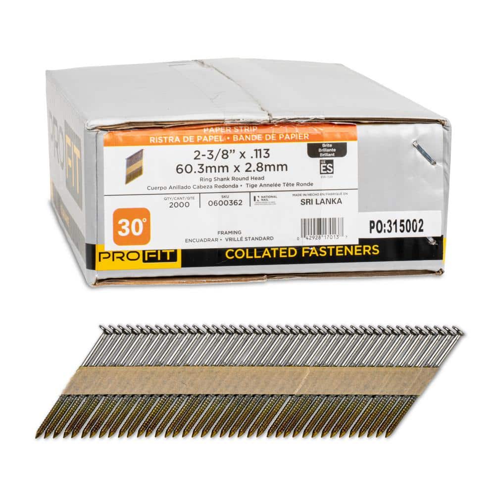 2-3/8 in. x 0.113 30-Degree Bright Finish Ring Shank Paper Tape Framing Nails (2000-Per Box) price history on PriceWatchPro