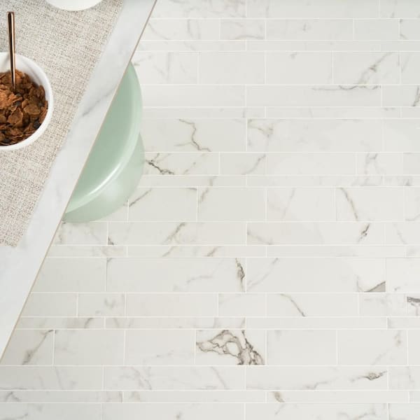 Saroshi Statuario Venato 11.49 in. x 11.69 in. Polished Porcelain Floor and Wall Mosaic Tile (0.92 sq. ft./Each)
