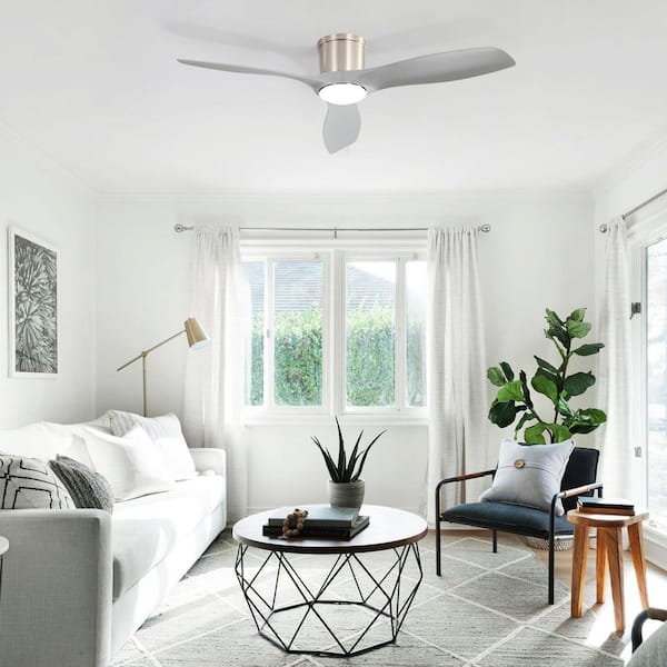 52 in. Indoor/Outdoor Nickel Smart Flush Mount Ceiling Fan with Dimmable LED Light and 6 Speed Remote and APP Control