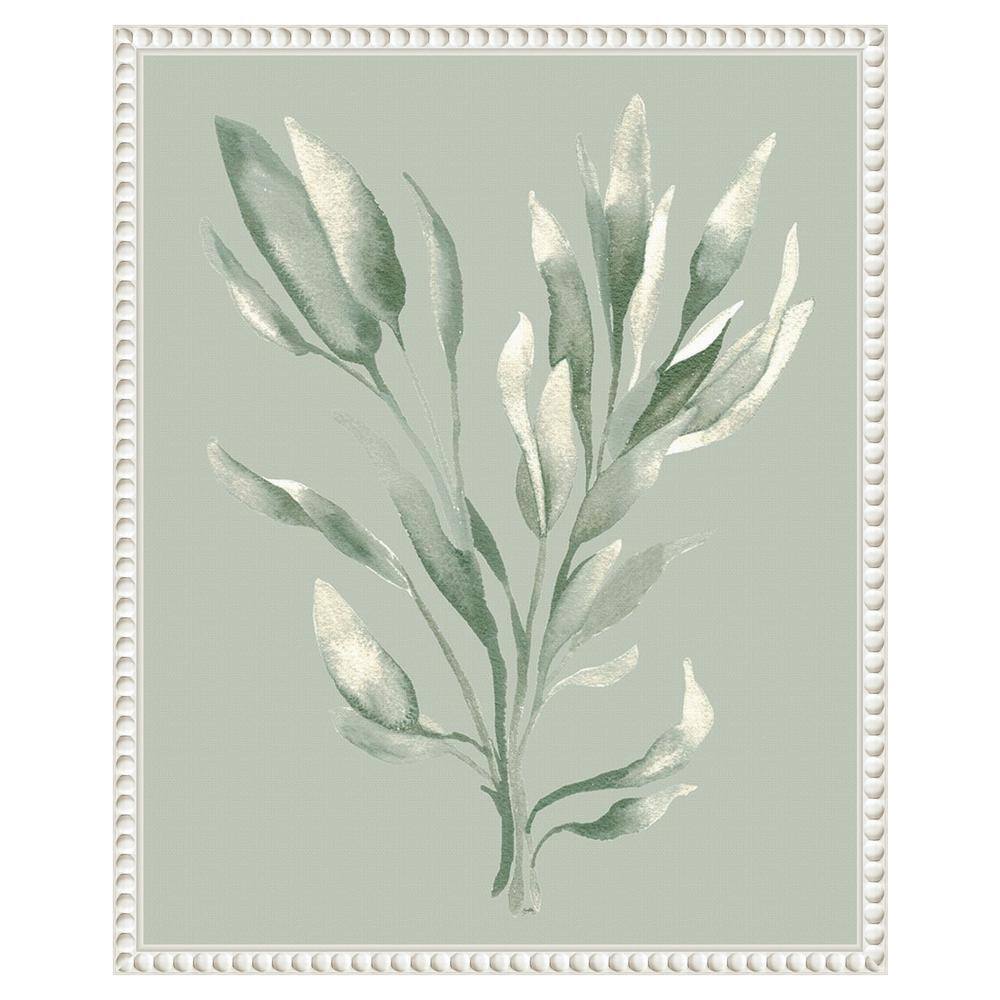 Tonal Green Ferns Canvas Art with Beaded White Frame