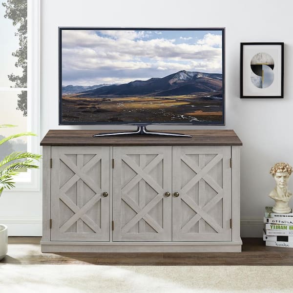 FESTIVO 48 in. Saw Cut-Off White TV Stand for TVs Upto 55 in.