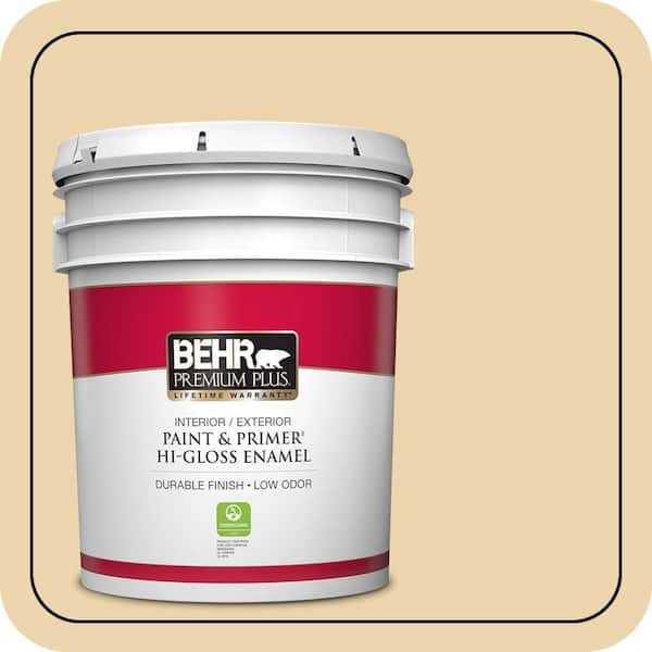BEHR PREMIUM PLUS 5 gal. #ICC-51 Sweet Marzipan Hi-Gloss Enamel Interior/Exterior Paint & Primer