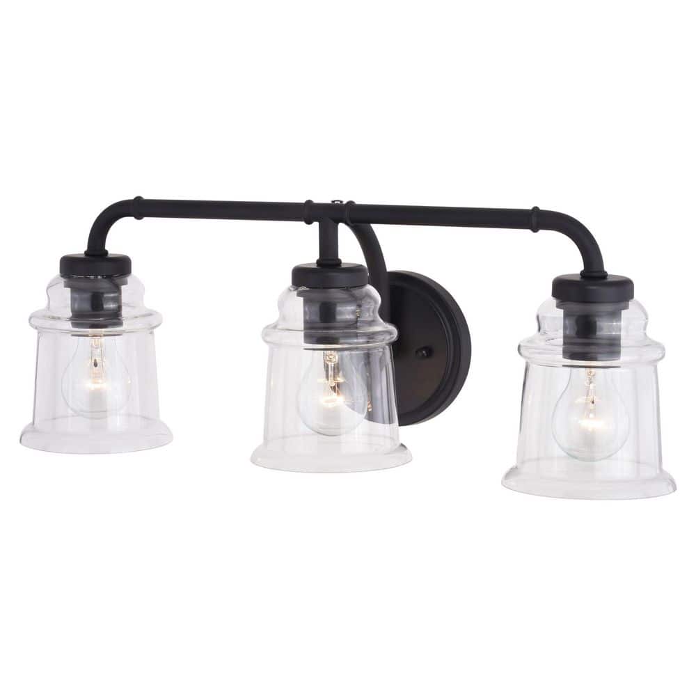 Matte Black Jelly Jar 3-Light Vanity Fixture