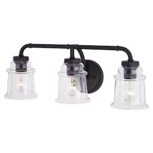 Toledo 22 in. W 3-Light Black Industrial Bathroom Vanity -Light Fixture Clear Glass