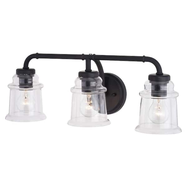VAXCEL Toledo 22 in. W 3Light Black Industrial Bathroom Vanity Light