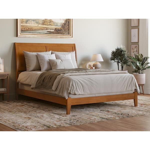 AFI Portland Light Toffee Natural Bronze Solid Wood Frame Queen Low Profile Platform Bed