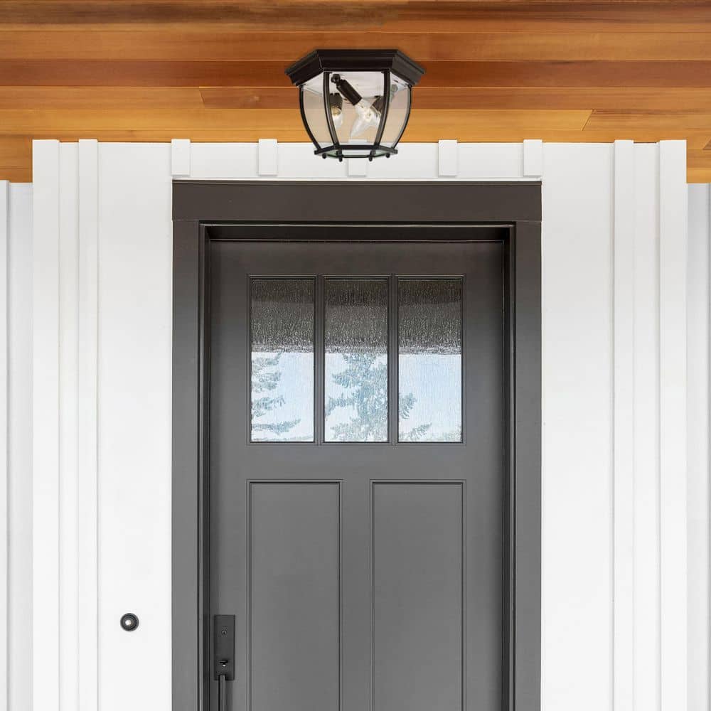 Angelus 11" Black Glass Indoor/Outdoor Flushmount Lantern