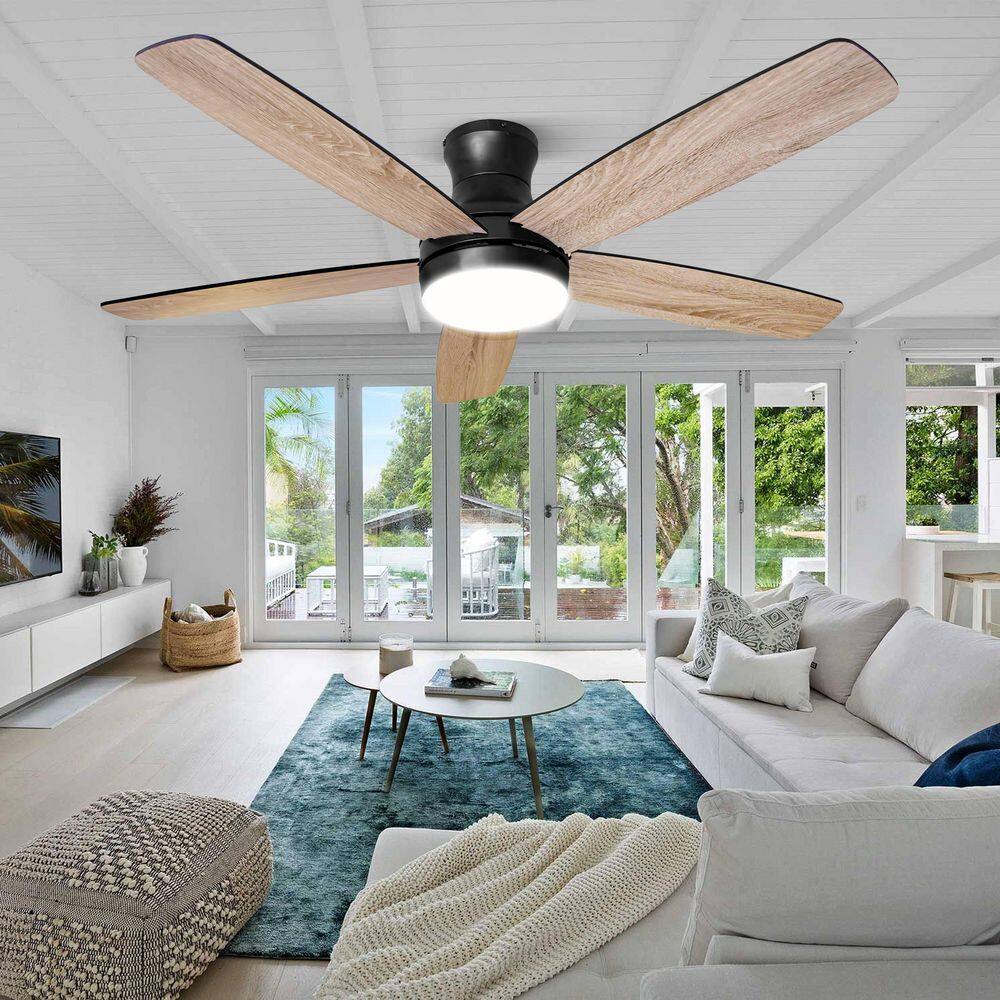 52 in. Smart Indoor Brushed Nickel Low Profile Standard Ceiling Fan with AP