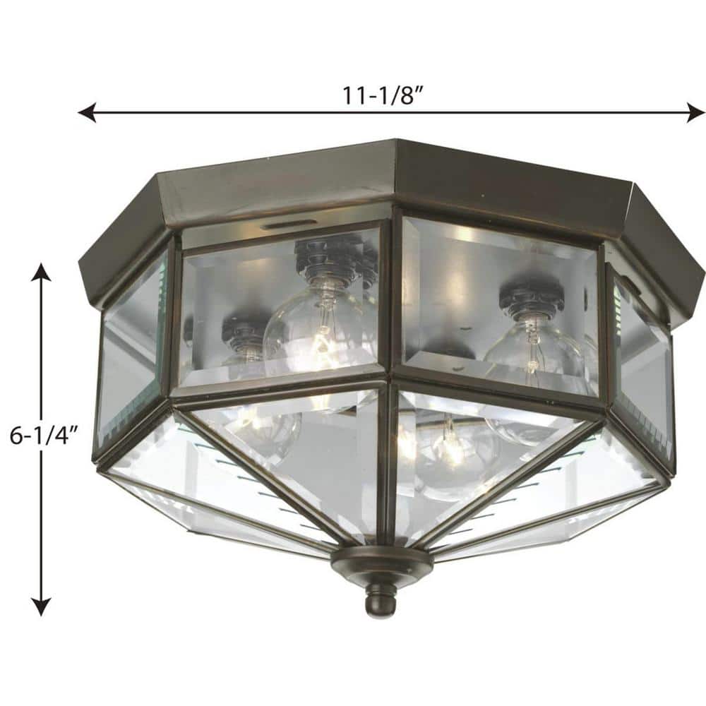 Antique Bronze Beveled Glass 11'' Flush Mount Ceiling Light