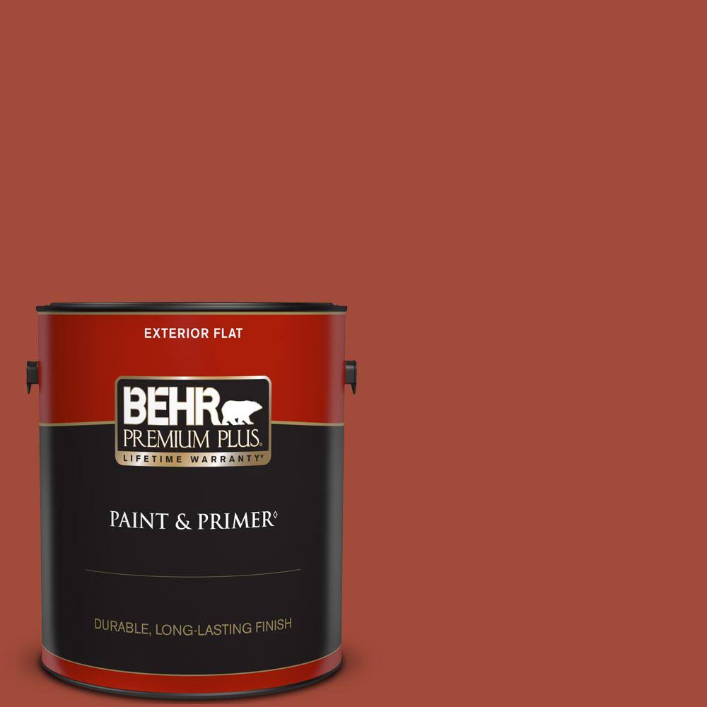 BEHR PREMIUM PLUS 1 gal. 200D7 Rodeo Red Flat Exterior Paint & Primer