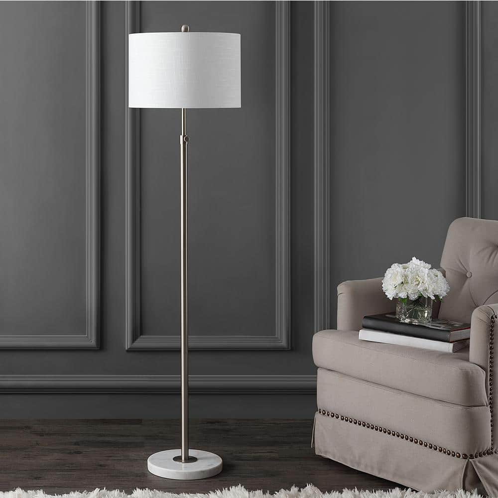 June 66" Chrome Arc Adjustable LED Floor Lamp with White Linen Shade