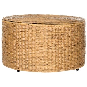 Jesse 29 in. Light Brown Wicker Coffee Table with Storage