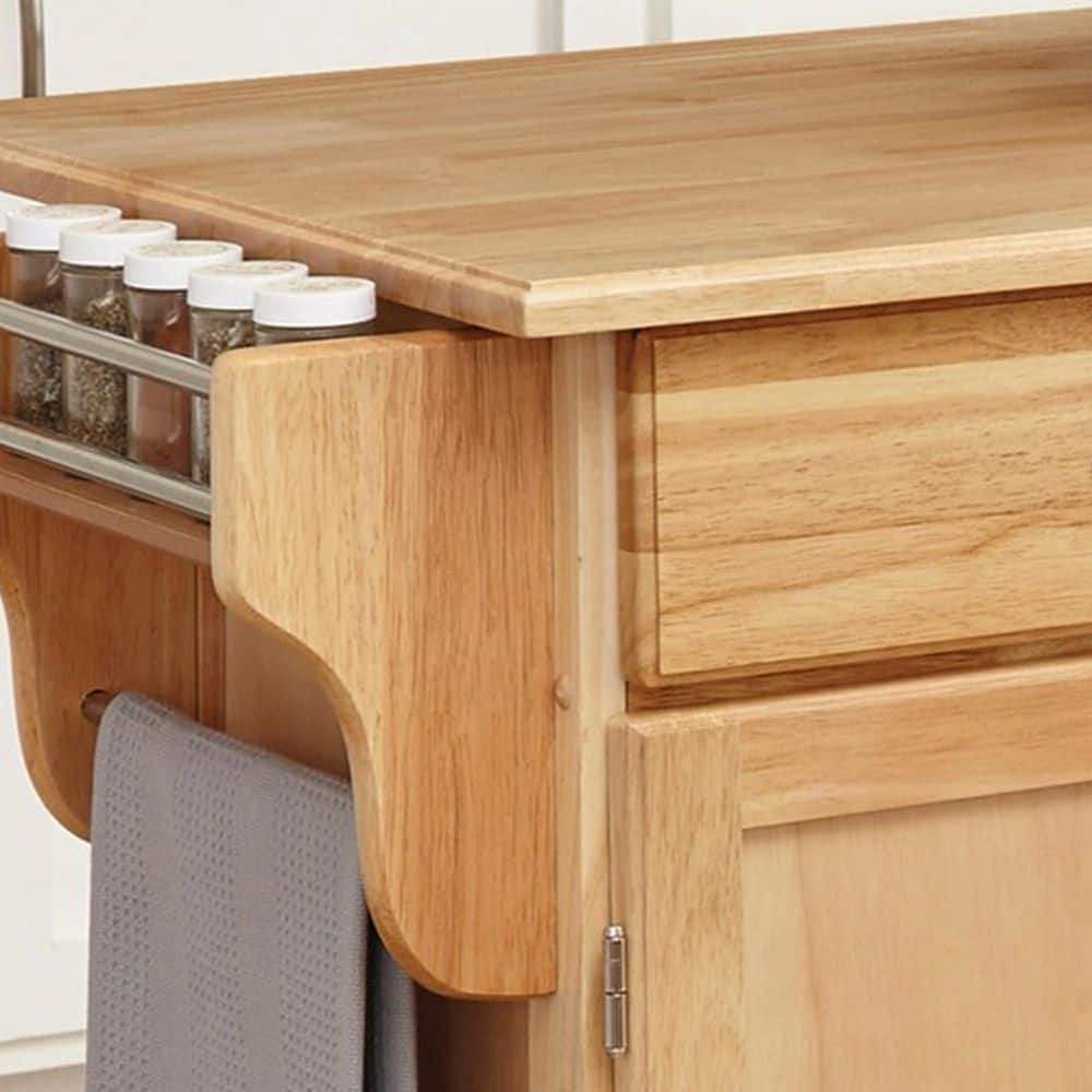 Natural Wood Kitchen Cart with Wine and Spice Rack