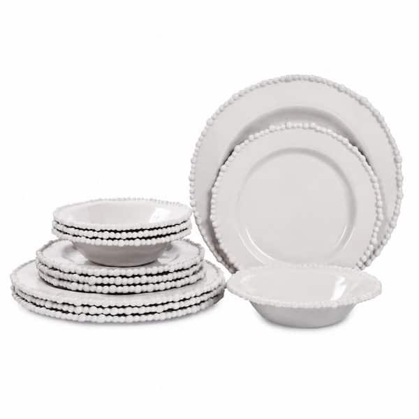 12-Piece Grey Pearl Melamine Unbreakable Shatterproof Plates and Bowls Dinnerware Set (Service for 4)