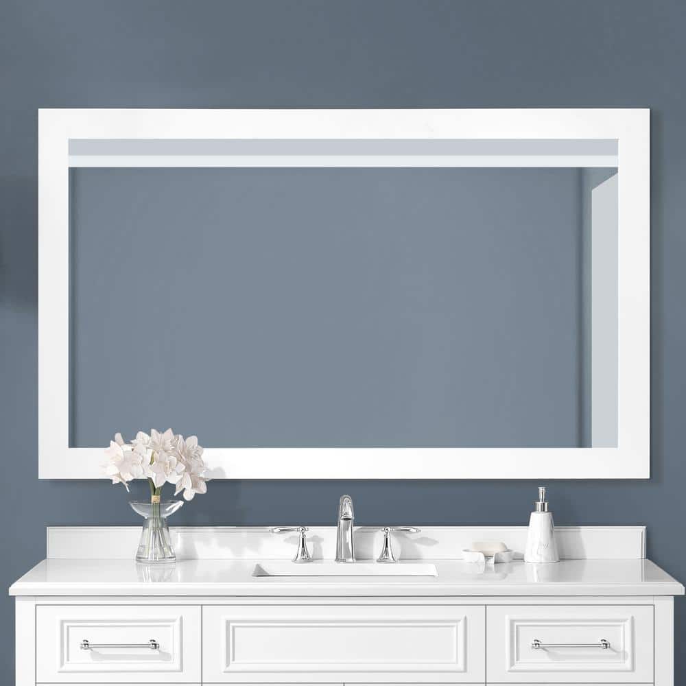 Mara 60 in. W x 36 in. H Rectangular Framed Wall Mount Bathroom Vanity Mirror in White - Thumbnail 2