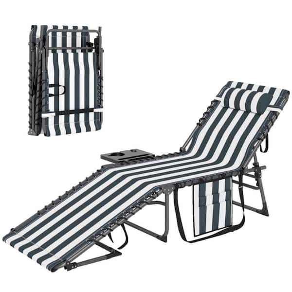 JPJPUU Gray Outdoor Folding Chaise Lounge Chair with Side Pocket
