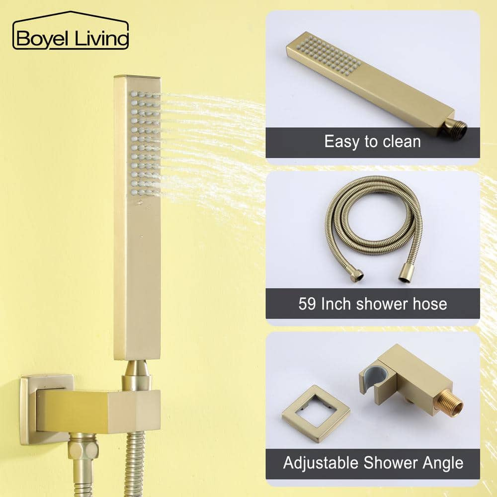 Brushed Gold Wall Mount Roman Tub Faucet with Hand Shower
