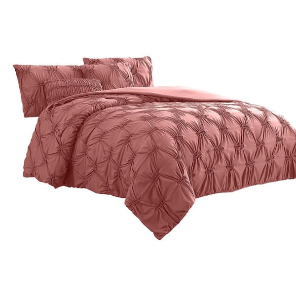 THE URBAN PORT Veria 5-Piece Pink Solid Print Microfiber King Comforter Set