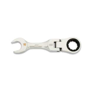 15 mm 90-Tooth 12 Point Stubby Flex Ratcheting Combination Wrench