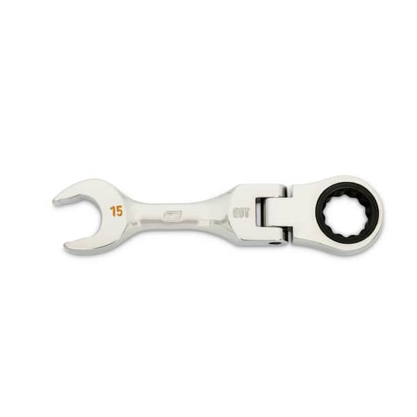 GEARWRENCH 15 mm 90-Tooth 12 Point Stubby Flex Ratcheting Combination Wrench