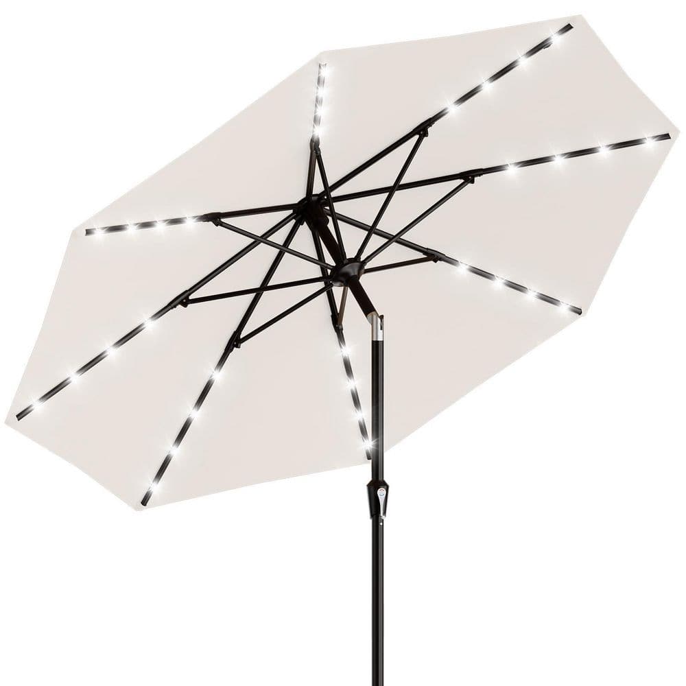 9 ft. Solar Lighted Patio Umbrella in White, 32 LED Lights, Tilt and Crank, Outdoor Market Umbrella for Garden Backyard price history on PriceWatchPro
