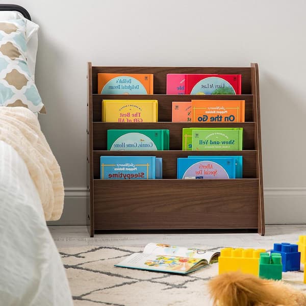 Brown 22.6 in. x 23.2 in. Wood Freestanding Magazine Rack
