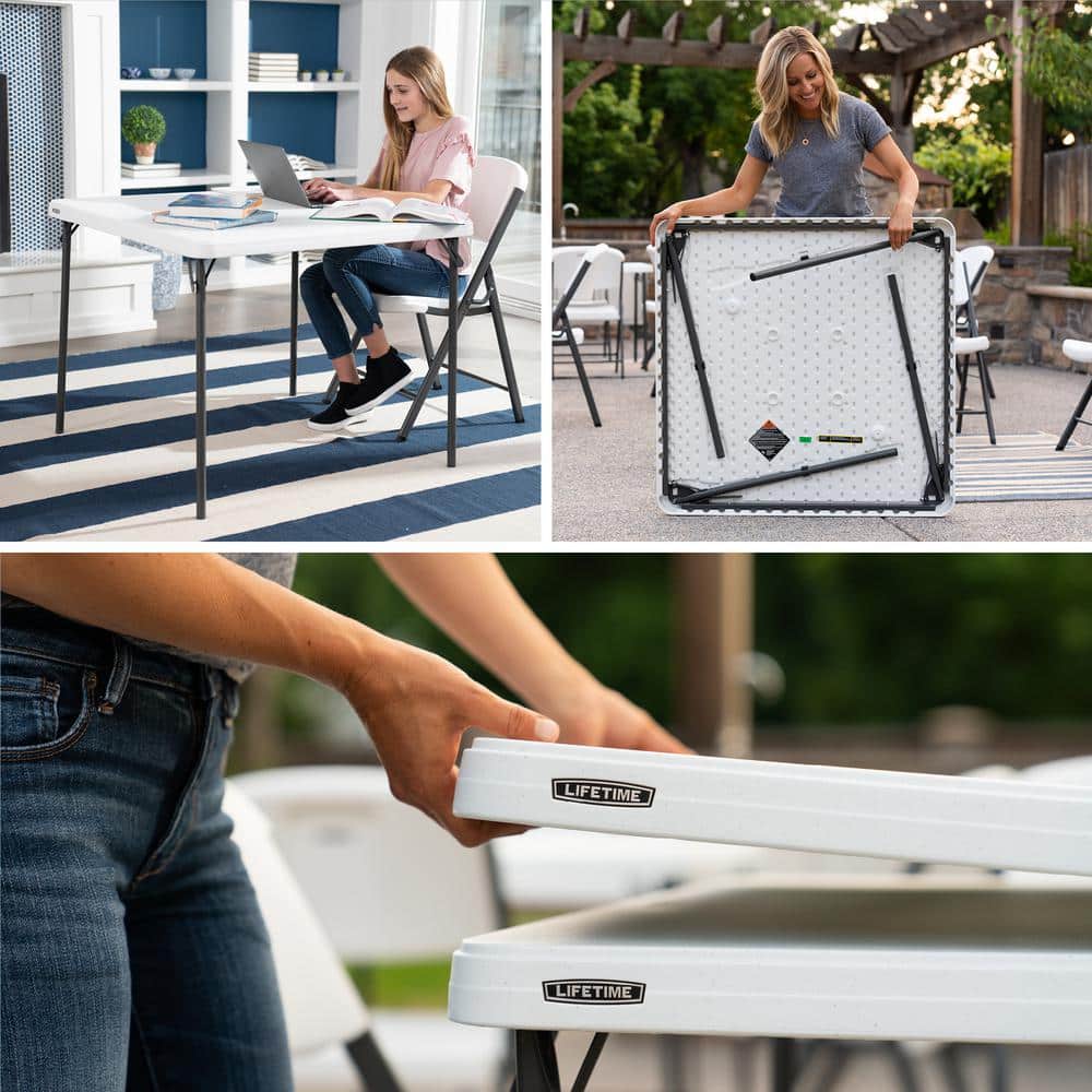 White Granite 37'' Square Folding Table with Powder Coated Legs