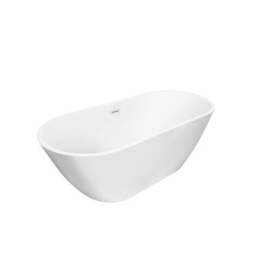 55 in. Acrylic Freestanding Flatbottom Double Ended Soaking Bathtub in White with Drain