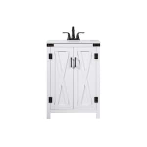 Simply Living 24 in. W x 19 in. D x 34 in. H Bath Vanity in White with Ivory White Engineered Marble Top