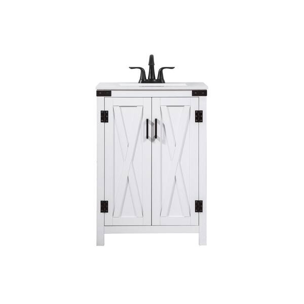Unbranded Simply Living 24 in. W x 19 in. D x 34 in. H Bath Vanity in White with Ivory White Engineered Marble Top