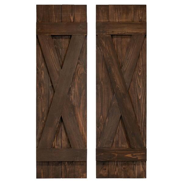 Dogberry Collections 14 in. x 72 in. Cedar Board and Batten X-Shutters Pair Coffee Brown