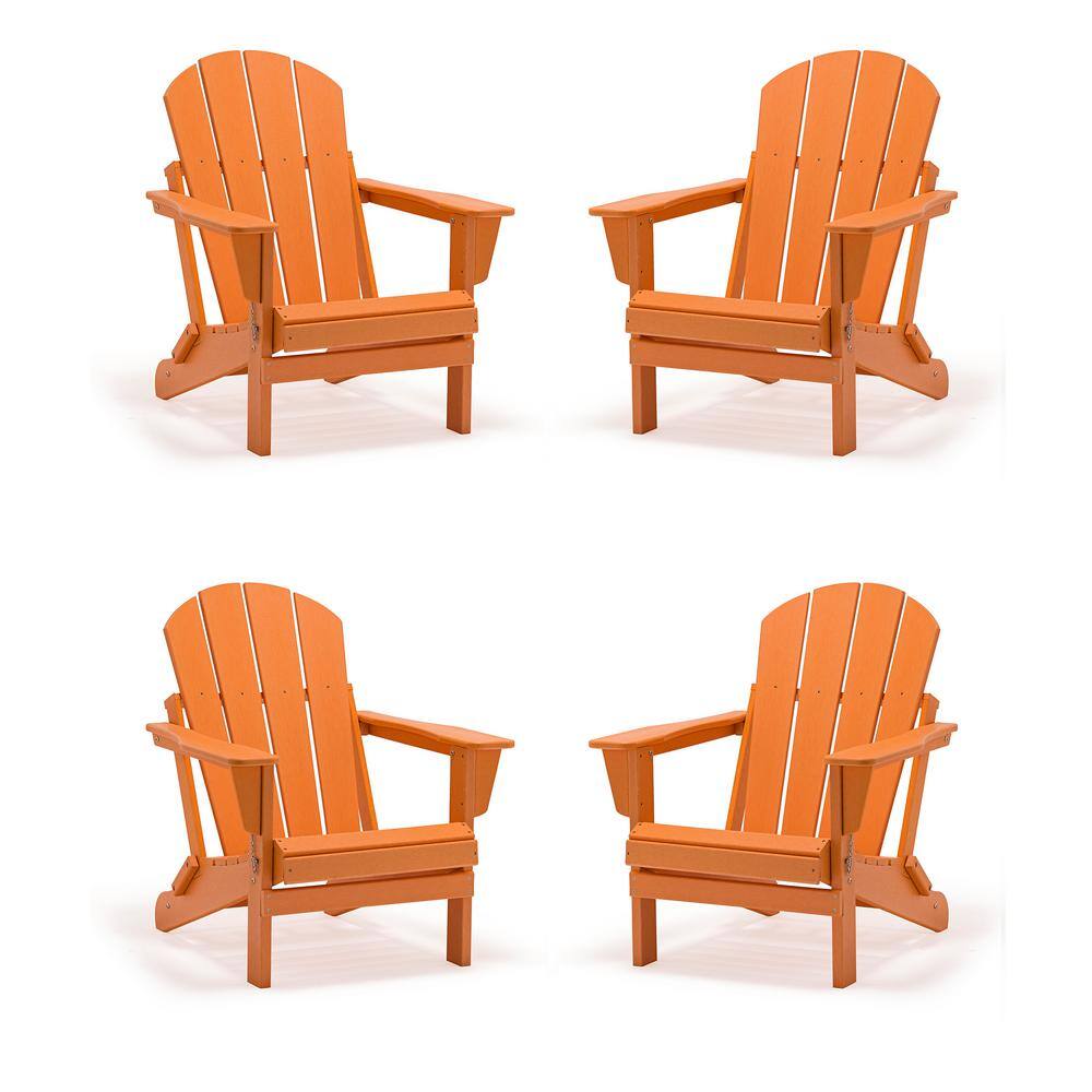 Classic Orange Folding Plastic Adirondack Chair (4-Pack)