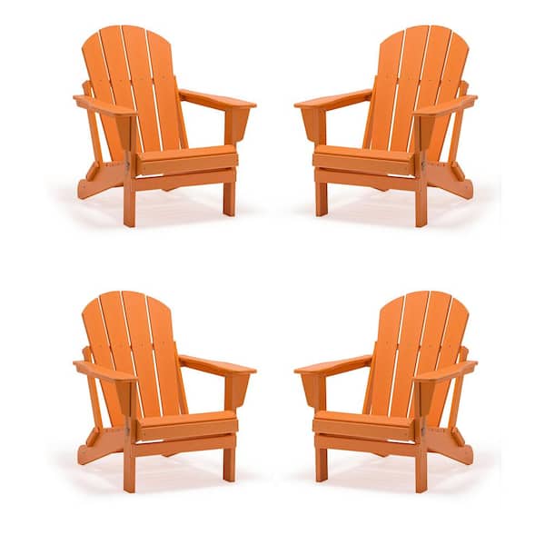 Unbranded Classic Orange Folding Plastic Adirondack Chair (4-Pack)