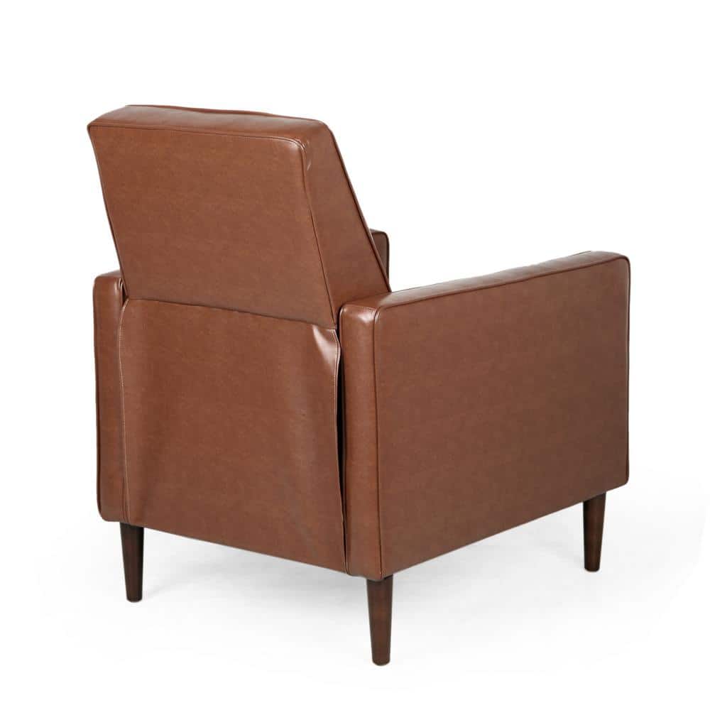 Mid-Century Modern Smooth Brown Faux Leather Recliner