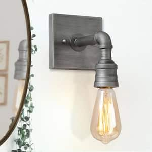 1-Light Brushed Gray Wall Sconce Modern Farmhouse Wall Light Bathroom Vanity Light