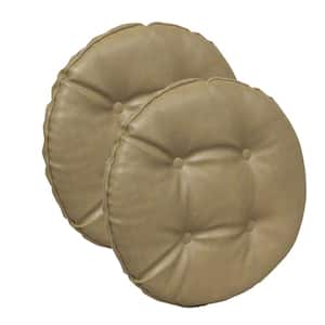 Gripper Non-Slip 14 in. x 14 in. Taupe Faux Leather Tufted Barstool Cushions (Set of 2)
