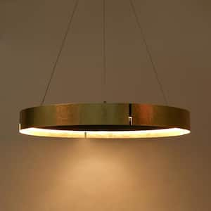 Modern 1-Light Round Integrated LED Chandeliers with Gold Foil Accent, Flat Black Pendant Light for Living Room