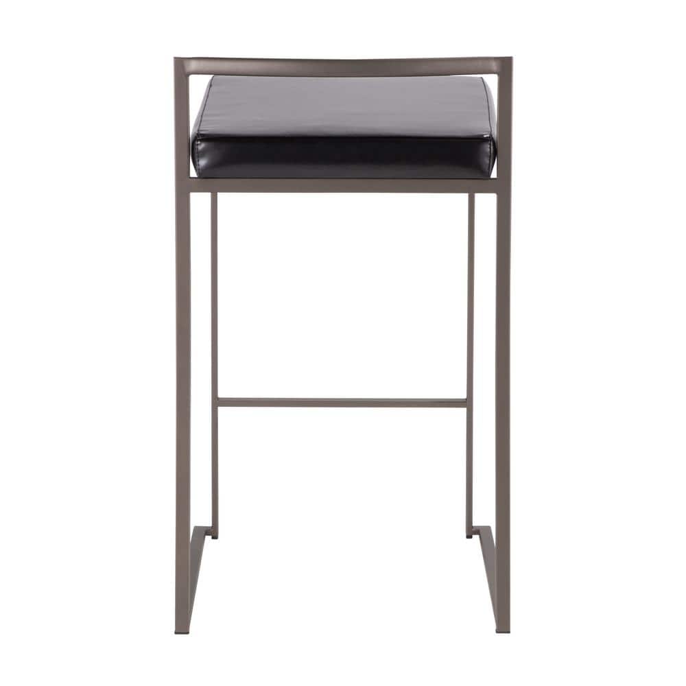 Antique 31" Stackable Counter Stool with Black Faux Leather Cushion