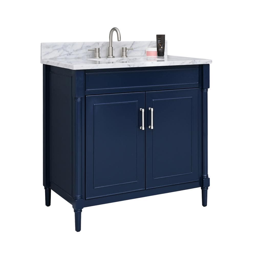 Navy Blue Single Bathroom Vanity with Marble Top