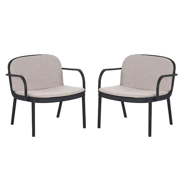 Unbranded Outdoor PP Club Chair, White Frame with Green Cushion, Set of 2